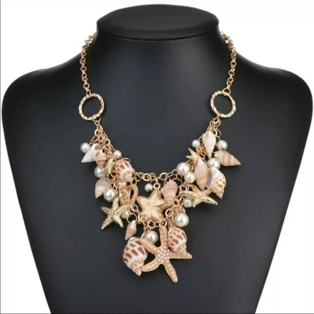 Zara enameled shell chain necklace